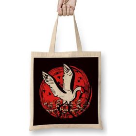 Humuts Japanese Flag Stork Crane Sakura Japan Art Nature Flowers Uzun Saplı Açık Bej Bez Çanta