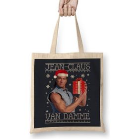 Humuts Jean Claus Van Damme Christmas Knit Uzun Saplı Açık Bej Bez Çanta