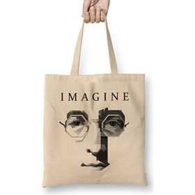Humuts John Lennon Imagine Face Açık Bej Uzun Saplı Bez Çanta
