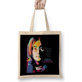 Humuts John Lennon Pop Art Açık Bej Uzun Saplı Bez Çanta