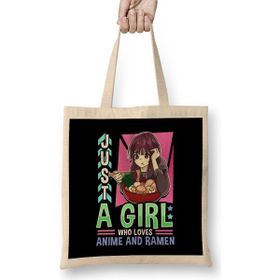 Humuts Just A Girl Who Loves Anime And Ramen Funny Foodie Bez Kadın Günlük Çanta
