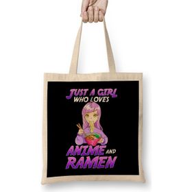 Humuts Just A Girl Who Loves Anime & Ramen Açık Bej Uzun Saplı Bez Çanta