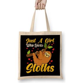 Humuts Just A Girl Who Loves Sloths Funny Sloth Lover Açık Bej Uzun Saplı Bez Çanta
