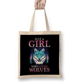 Humuts Just A Girl Who Loves Wolves Confident Lone Wolf Açık Bej Uzun Saplı Bez Çanta