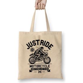 Humuts Just Ride Motorcycle Açık Bej Uzun Saplı Bez Çanta