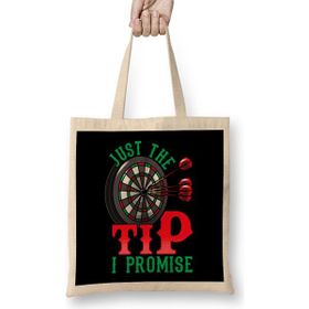 Humuts Just The Tip I Promise Darts Pun Funny Dart Player Açık Bej Uzun Saplı Bez Çanta