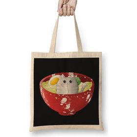 Humuts Kawaii Cute Funny Japanese Anime Cat In A Noodles Ramen Bez Kadın Günlük Çanta