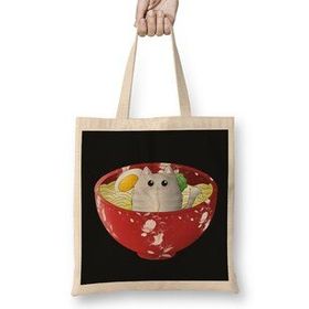 Humuts Kawaii Cute Funny Japanese Anime Cat In A Noodles Ramen Bez Kadın Günlük Çanta