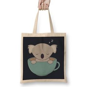 Humuts Kawaii Cute Koala Bear With Coffee Bez Kadın Günlük Çanta