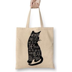 Humuts Kedi Cats Açık Bej Uzun Saplı Bez Çanta