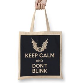 Humuts Keep Calm And Don't Blink Doctor Who Bez Uzun Saplı Açık Bej Rengi Çanta