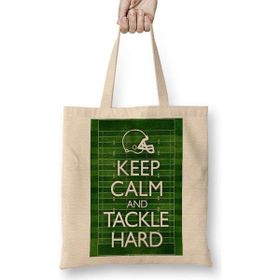 Humuts Keep Calm And Tackle Hard Football Bez Uzun Saplı Açık Bej Rengi Çanta