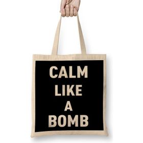 Humuts Keep Calm Calm Like A Bomb Bez Uzun Saplı Açık Bej Rengi Çanta