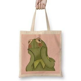 Humuts Kermit The Frog Açık Bej Uzun Saplı Bez Çanta