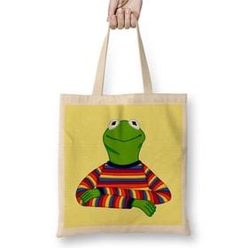 Humuts Kermit The Frog Açık Bej Uzun Saplı Bez Çanta