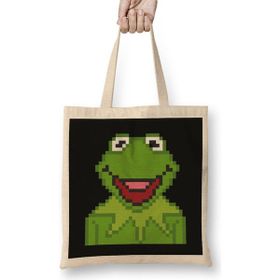 Humuts Kermit The Muppets Pixel Character Bez Uzun Saplı Açık Bej Rengi Çanta