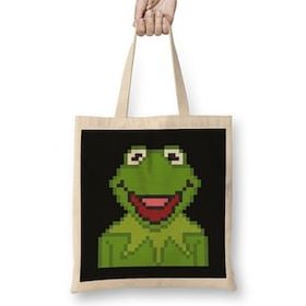 Humuts Kermit The Muppets Pixel Character Bez Uzun Saplı Açık Bej Rengi Çanta