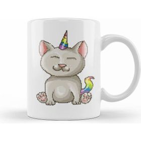 Humuts Kitten Cat Unicorn Pixel Art Kupa Bardak