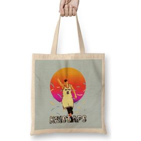 Humuts Kristaps Porzingis Vintage Art-Legend Basketball Gift Uzun Saplı Açık Bej Bez Çanta