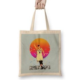 Humuts Kristaps Porzingis Vintage Art-Legend Basketball Gift Uzun Saplı Açık Bej Bez Çanta