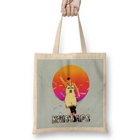 Humuts Kristaps Porzingis Vintage Art-Legend Basketball Gift Uzun Saplı Açık Bej Bez Çanta