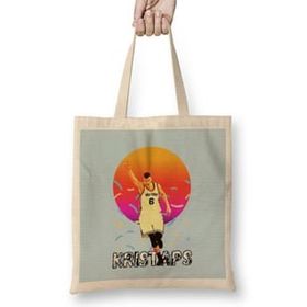 Humuts Kristaps Porzingis Vintage Art-Legend Basketball Gift Uzun Saplı Açık Bej Bez Çanta