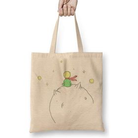 Humuts Küçük Prens Le Petit Prince Uzun Saplı Açık Bej Bez Çanta