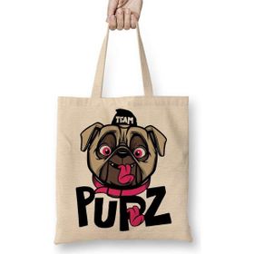 Humuts Kukla Köpek Pug Uzun Saplı Açık Bej Bez Çanta