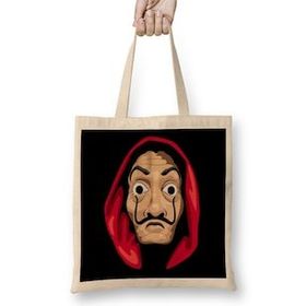 Humuts La Casa De Papel Maske Uzun Saplı Açık Bej Bez Çanta