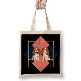 Humuts Lattice Cavalier King Charles Spaniel Uzun Saplı Açık Bej Bez Çanta