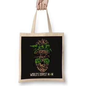 Humuts Leopard Skull Lady Worlds Dopest Mom Marijuana Weed Bez Kadın Günlük Çanta