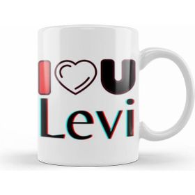 Humuts Levi Name Personalized Custom Vintage Retro Rainbow Design Gift Baby Gift for Him Beyaz Kupa