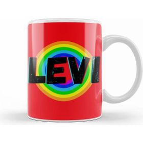 Humuts Levi Name Personalized Custom Vintage Retro Rainbow Style Design Beyaz Kupa