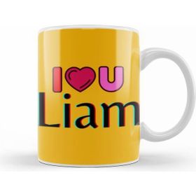 Humuts Liam Name Custom Vintage Retro Rainbow Style Design Beyaz Kupa
