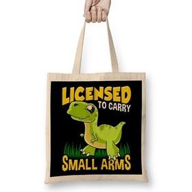 Humuts Licensed to Carry Small Arms Funny Dinosaur Pun Bez Kadın Günlük Çanta
