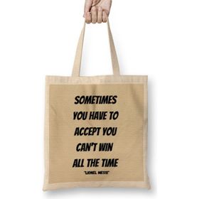 Humuts Lionel Messi Quotes Gifts Uzun Saplı Açık Bej Bez Çanta