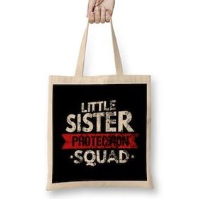 Humuts Little Sister Protection Squad Big Bro Distressed Uzun Saplı Açık Bej Bez Çanta