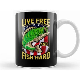 Humuts Live Free and Fish Hard Fishing Patriotic Fisher Kupa