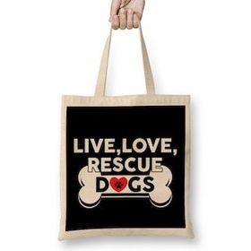 Humuts Live Love Rescue Dogs Cute Dog Owners Uzun Saplı Açık Bej Bez Çanta