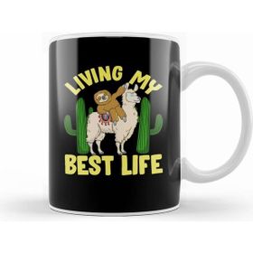 Humuts Living My Best Life Adorable Sloth Riding Llama Beyaz Kupa