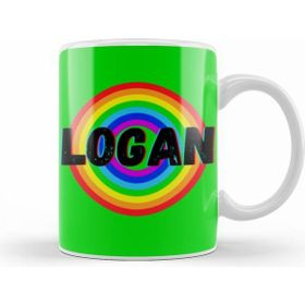 Humuts Logan Name Personalized Custom Vintage Retro Rainbow Design Gift Baby Gift For Him Beyaz Kupa