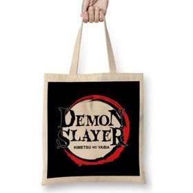 Humuts Logo Demon Slayer Kimetsu No Yaiba Uzun Saplı Açık Bej Bez Çanta