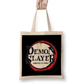 Humuts Logo Demon Slayer Kimetsu No Yaiba Uzun Saplı Açık Bej Bez Çanta