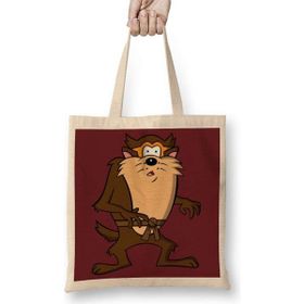 Humuts Looney Tunes Tasmanian Cazmanya Canavarı Uzun Saplı Açık Bej Bez Çanta