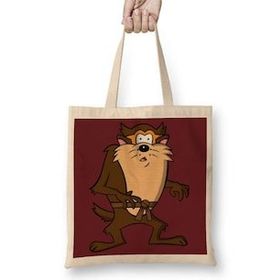 Humuts Looney Tunes Tasmanian Cazmanya Canavarı Uzun Saplı Açık Bej Bez Çanta