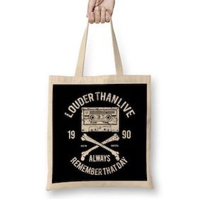 Humuts Louder Than Live Tape Cassette Uzun Saplı Açık Bej Bez Çanta
