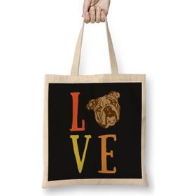 Humuts Love Dog Dog Lover I Love Pug Uzun Saplı Açık Bej Bez Çanta
