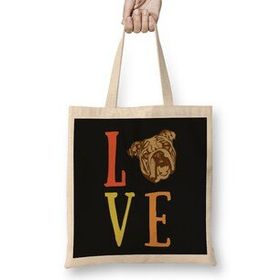 Humuts Love Dog Dog Lover I Love Pug Uzun Saplı Açık Bej Bez Çanta