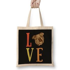 Humuts Love Dog Dog Lover I Love Pug Uzun Saplı Açık Bej Bez Çanta