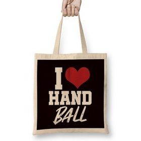 Humuts Love Handball Handballer Heart Ball Sports Team Coach Game Uzun Saplı Açık Bej Bez Çanta